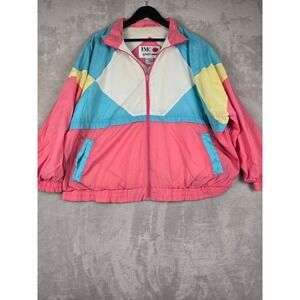 Vintage E.V.E. Sport Windbreaker Jacket Womens 20W Pink Colorblock 90s Full Zip